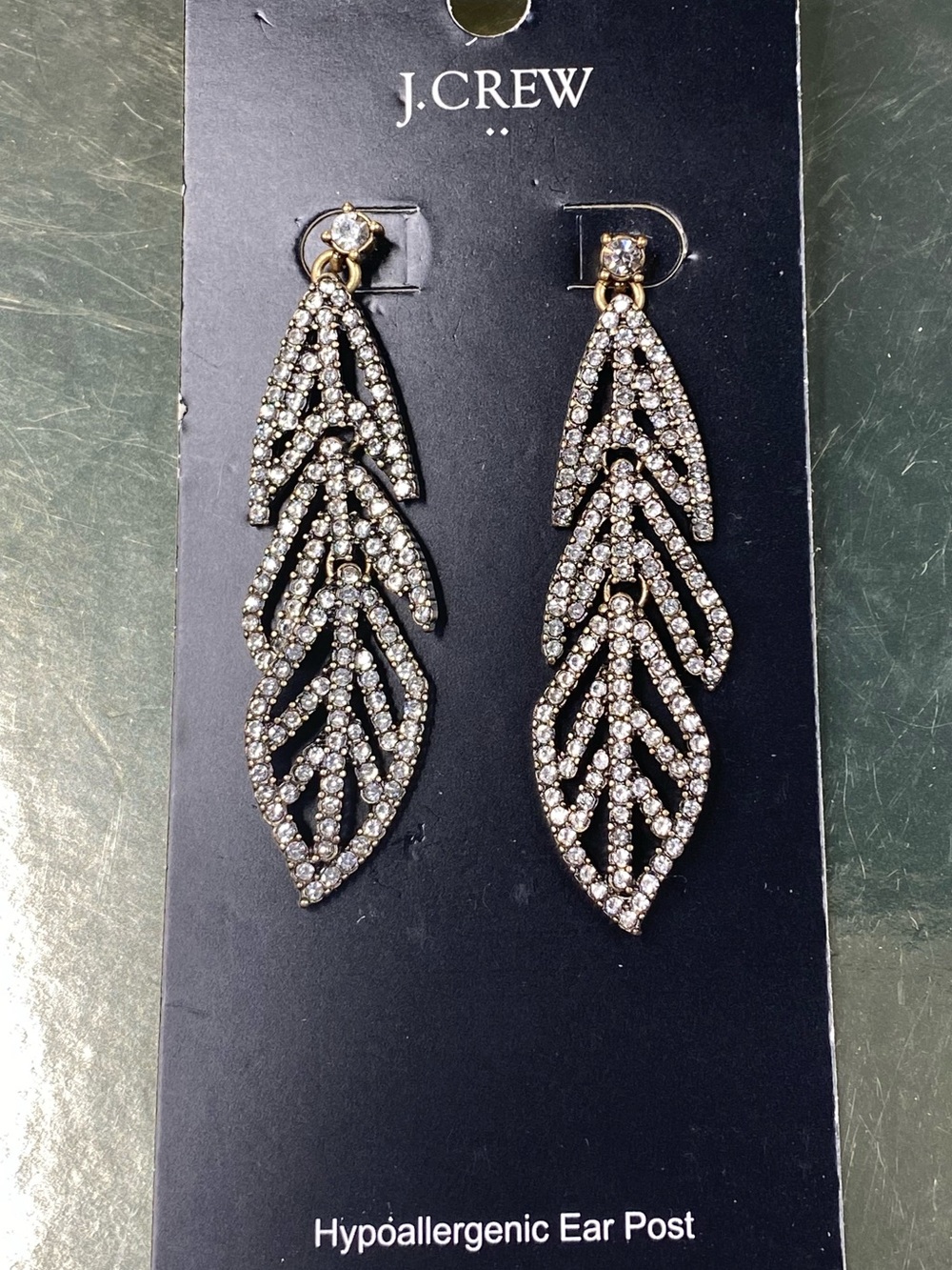 J.Crew Gold and Crystal Leaf Drop Earrings